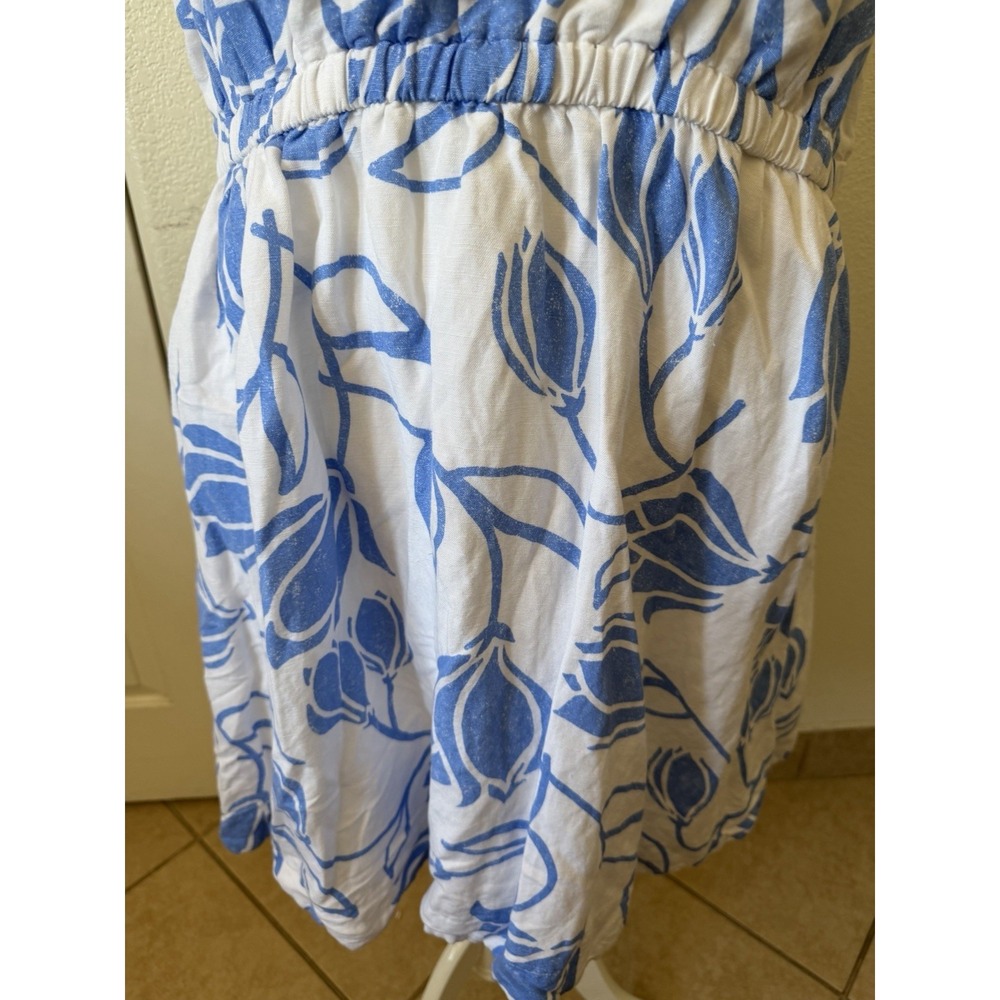 Lane Bryant Womens Plus Size 22 Blue White Floral Linen Fit Flare Dress Boatneck - Picture 7 of 16